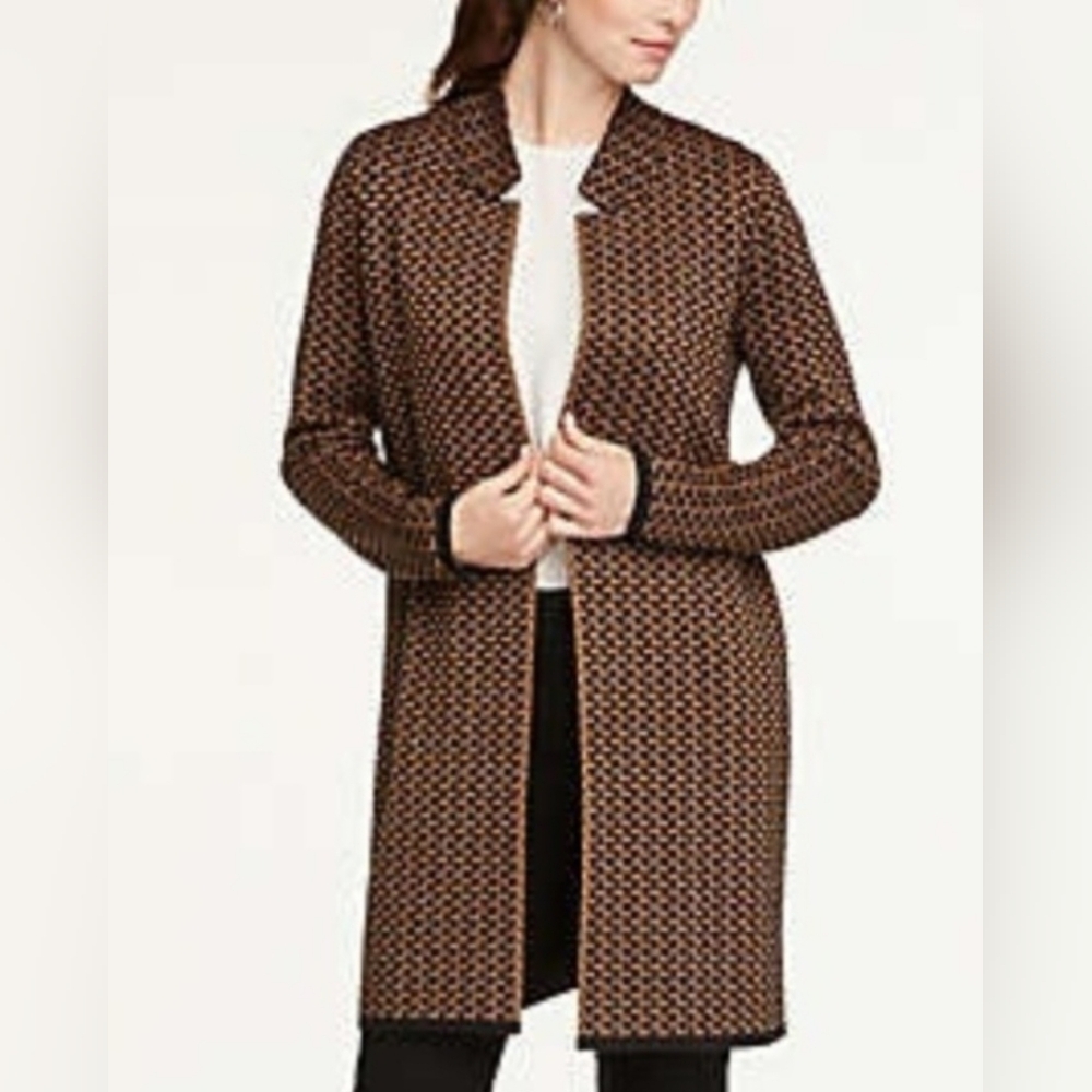 Ann Taylor Texture Stylish Cotton Blend Long Open Cardigan Size Medium